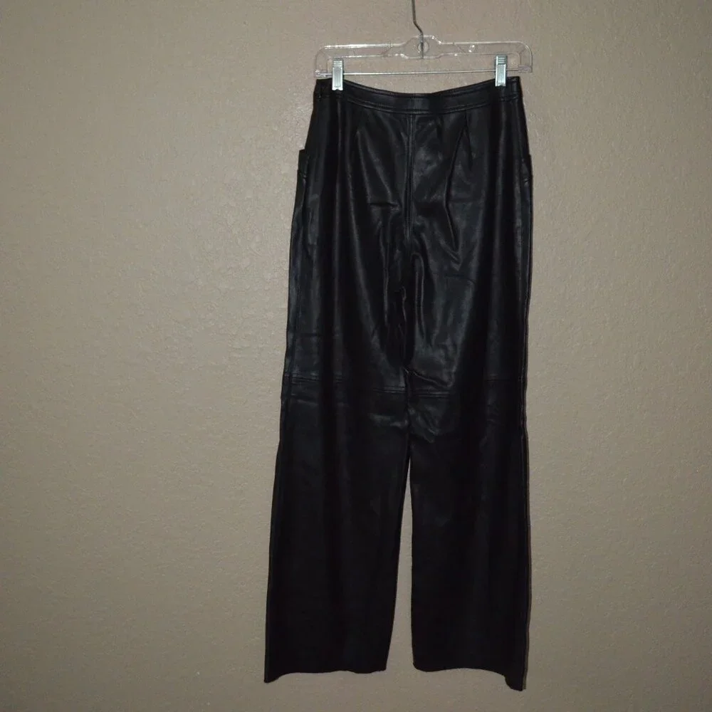 NWT $376  Sz M Raquel Allegra Black Faux Vegan Leather Lynn Pants
